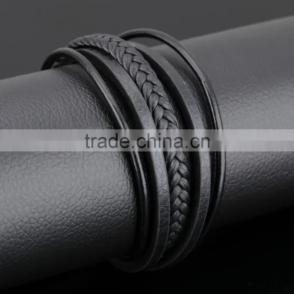 Multilayer Genuine Leather Rope Chain Man Bracelets Classical Simple Design Men Jewelry With Magnet Buckle photo-5