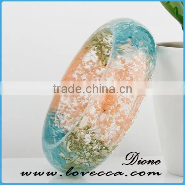 Eco-friendly Epoxy Resin Fashion Pressed Dried Real Flowers Clear Resin Bracelet Bangle for Women photo-2