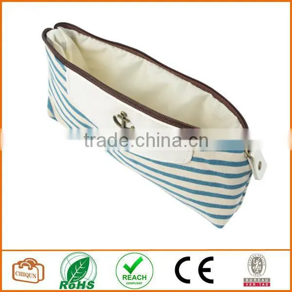 Canvas Navy Style Pen Pencil Case Cellphone Coin Cosmetic Makeup Bag Pouch Purse,Light Blue photo-2