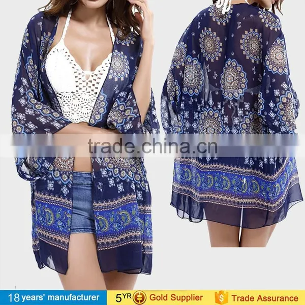 2014 Factory Wholesale Vintage Retro Boho Hippie Casual Chiffon Kimono Top photo-2
