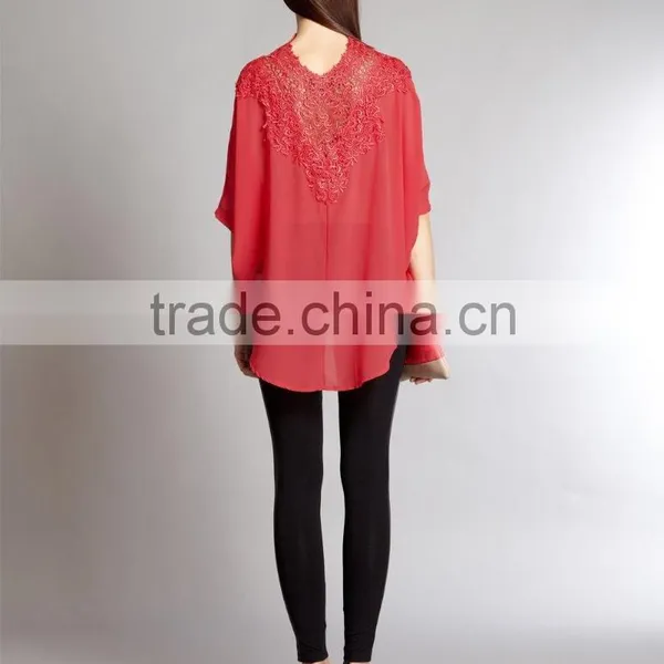 Ladies Tunic Top Wholesale, Large Lace Decoration Woman Top,chiffon Top photo-3