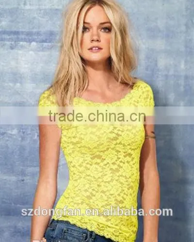 Wholesale - SALE Women Clothing Women T-shirt Floral Lace Sexy Women Top Short Sleeve Women Blouse Crew Neck Plu Size T-shirt photo-3