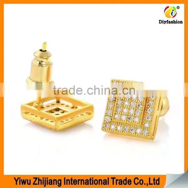 2017 New Fashion Set Auger Inlay Zircon Platinum Plating Double Square Gold Earrings photo-2