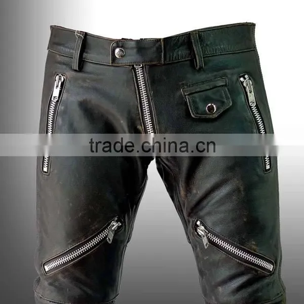 Black Motorcycle Pant/ Motorbike Leather PANT CE Armour to Knee & Hips photo-5