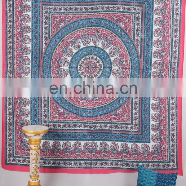 Dacorative Handmade Queen Mandala Indian Hippy Wall Hanging, Gypsy Bed Cover Ethnic Bohemian Tapestry, Bed Sheet Cotton Textile