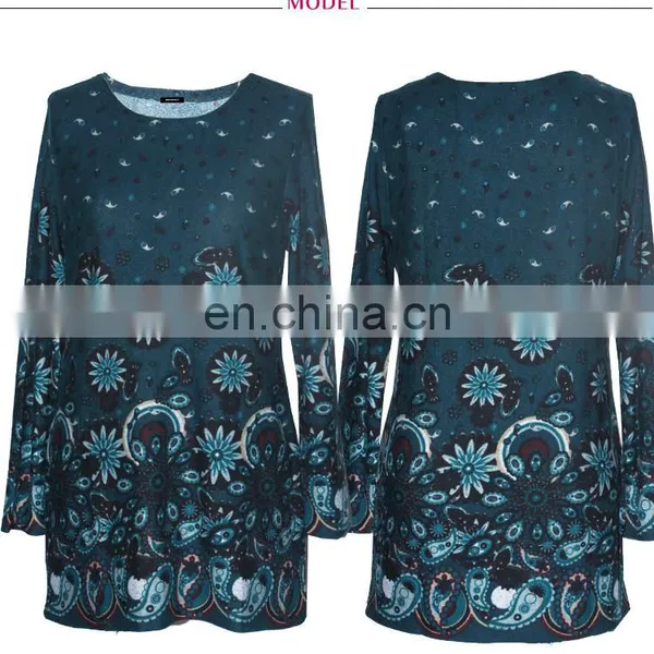 Ladies XXL Size Floral Designer Clothes Long Sleeves Knitted Dress photo-4