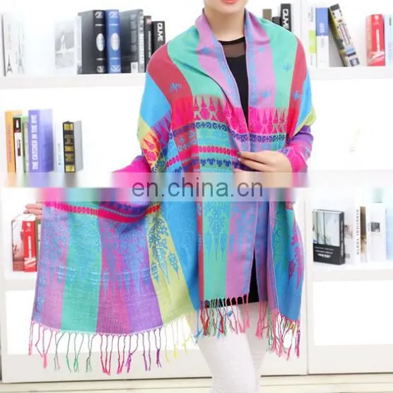 Spring Minority Style New Design Small Bee Colorful Stripes Cotton Linen High Quality Long Scarf photo-3