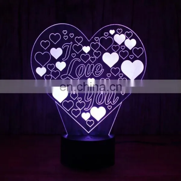 Heart Shape 7 Color Changing 3d Acrylic Led Night Light Lamp Valentine Day Gifts photo-5