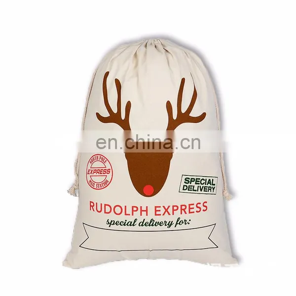 2021 Hot Selling Christmas Sack Canva Bag Cotton Drawstring With Customized Logo Sublimation Blank Christmas Santa Gift Bag photo-4