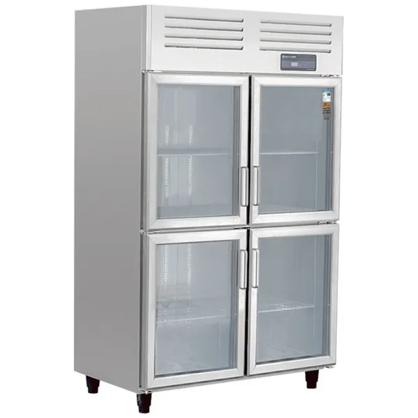 Stainless Steel Double Glass Door Display Cooler Beverage Freezer European Style Upright Four Small Glass Door Chiller