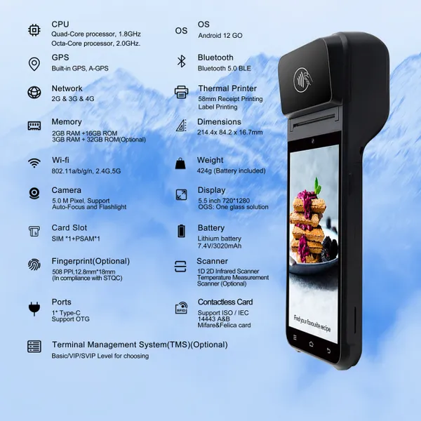 Android 13 2D 1D Handheld POS Terminal 5.5-inch Touchscreen PDA Scanner 2MP Camera for Warehouse Inventory Logistics Retail POS System photo-2