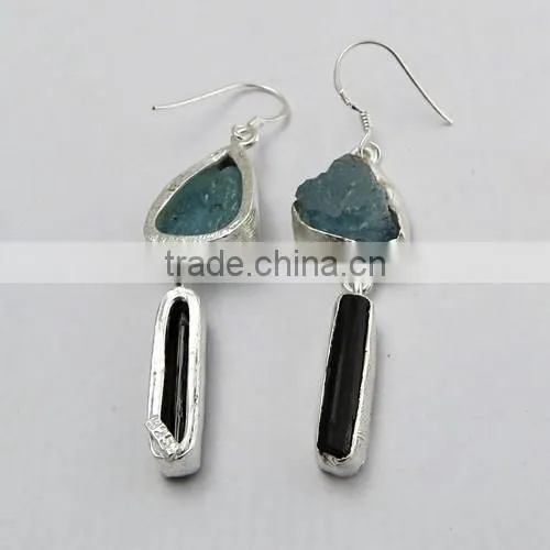 New Style Rough Aquamarine & Black Onyx 925 Sterling Silver Earring, 925 Stamped Silver Jewelry, Buy Silver Jewelry photo-6