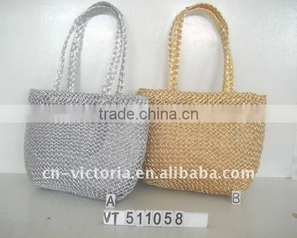 Silver Paper Woven Beach Bag