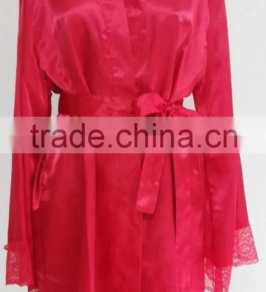 Comfortable Women Pajams for Red Satin Lace Nightdress photo-2