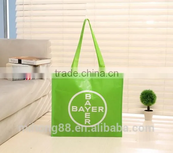 grocery store green with plastic button at opening laminated pp non woven shopping bag