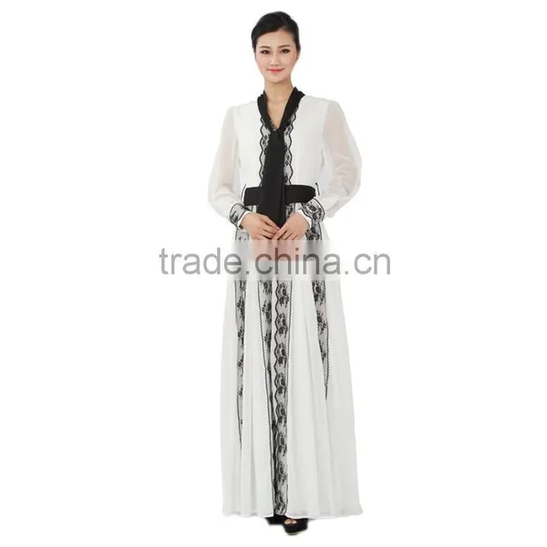 Spanish Women's Maxi Dresses Moroccan Kaftan Dress Black Lace Stripe Insert Arabic Style Evening Dresses photo-2