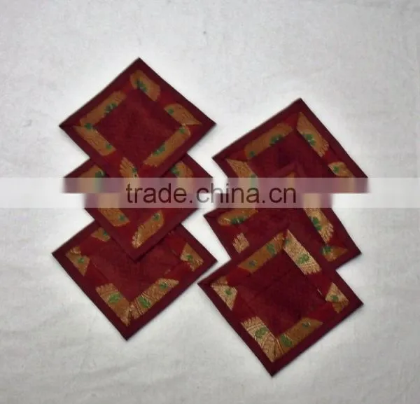 Indian Silk Table Runner With 6 Place Mats & 6 Coaster in Red Color Size 16*62 photo-3