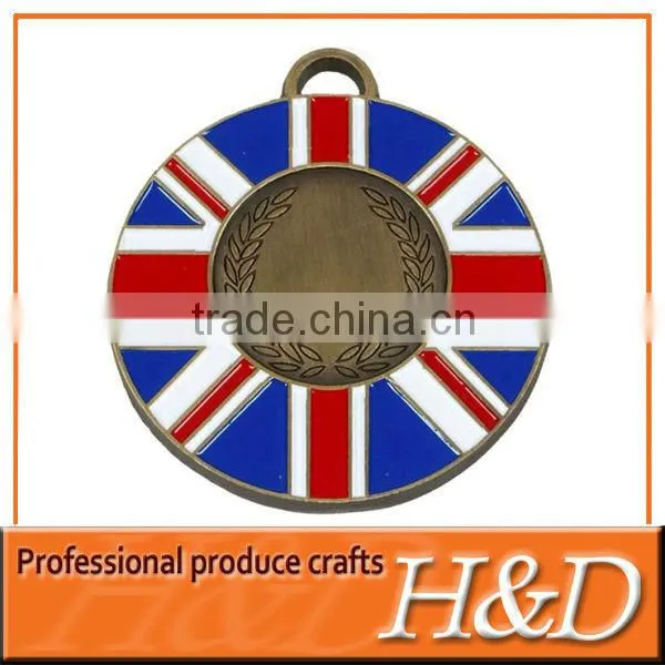 British Flag Round Antique Copper Metal Medal
