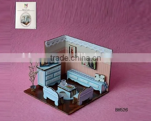 3D Wooden Jigsaw Puzzle, Three Dimensional Living Room Puzzle for Kid, House Play Set for Kids.