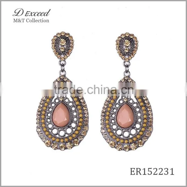 Yiwu Jewelry Factory D Exceed Fashion Crystal Silver Plating Water Drop Earrings Resin Alloy Dangle Earrings photo-2