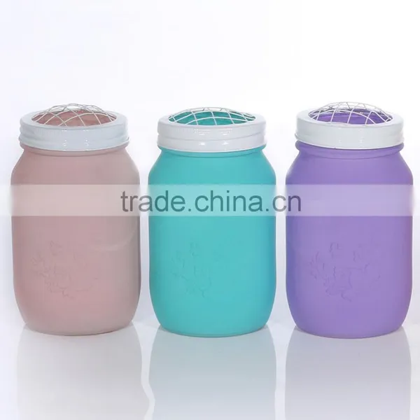 Hot Seller Colourful Embossed Glass Vase With Cove Mesh Lid photo-4