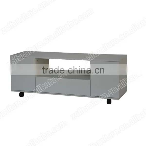 White High Gloss PU Painting TV Stand With Wheel photo-2