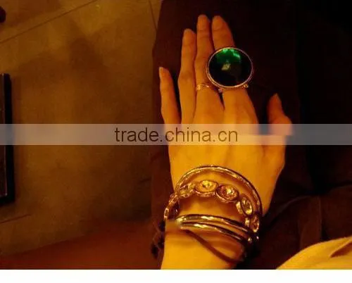 Green Big Round Gemstone Cutting Flower Vintage Ring Jewelry For Women photo-2