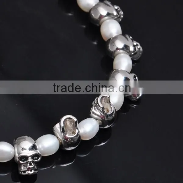 Hip-Hop Style Freshwater Pearl Jewelry Handmade Skull Bracelet photo-3