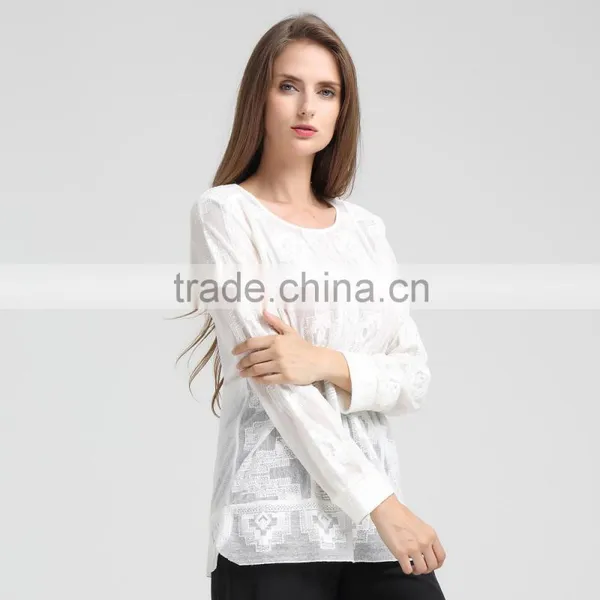 Women Full Embroidery Light Knit Blouse photo-2