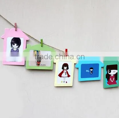 Rope Cartoon Animal Family Wall Paper Board Frame 9Pcs Photo Frame Hanging Picture Frames photo-5