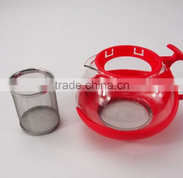 Cheap Red Glass Teapot Sets With 4 Cups and Plastic Holder photo-3