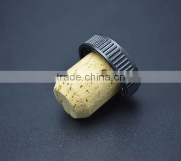 Black Plastic Cap With Wood Cork Glass Bottle T-shape Stopper photo-5