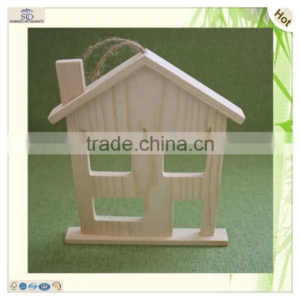 Laser Engraved House Shape Pine Wooden Key Rack Holder photo-2