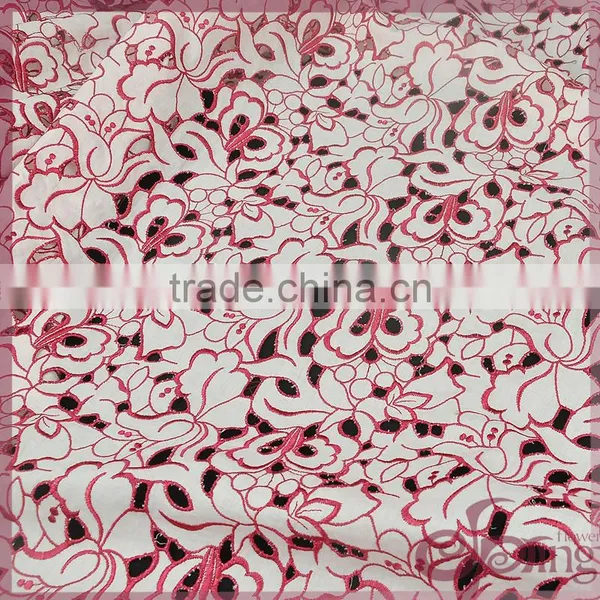 Red Floral Hollow Out Embroidery Design Cotton Lace Fabric for Dress photo-3