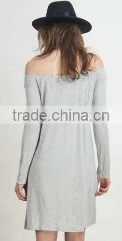 2016 Off Shoulder Slash Neck Long Sleeve Knee Length Women Casual Sexy Dress photo-2