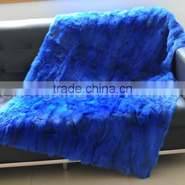 CX-D-11G Home Decor Fashion Pink Real Rabbit Fur Throw Blanket photo-2
