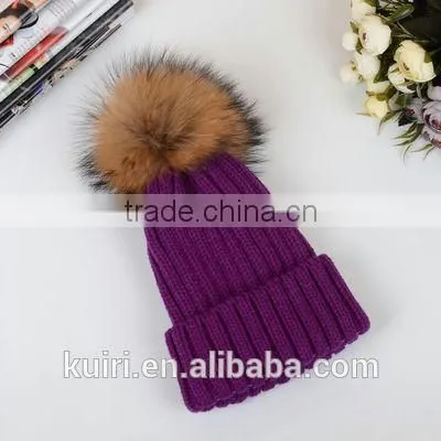 High Quality Cashmere Knitted Hat With Huge Big Fur Pompoms KR-H008 photo-6