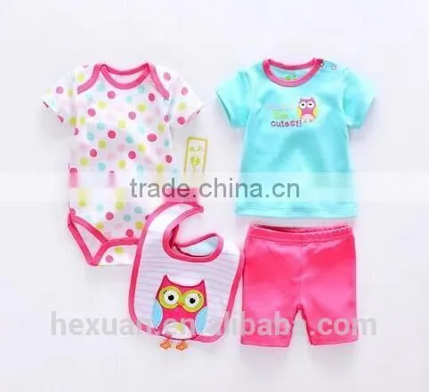 OEM Factory or Stocked Designs 4pcs/set 100% Cottonbaby Romper Set Matching With Baby Bibs and Socks photo-3