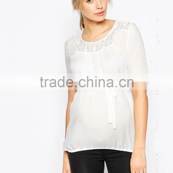 Elegant Semi-sheer Pleated Lace Detail Maternity Wear Wholesale Tank Top photo-2