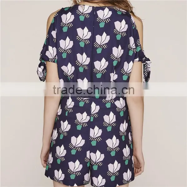 Classy Cold Shoulder Floral Printecd Short Rompers With Adjustable Sleeves photo-4