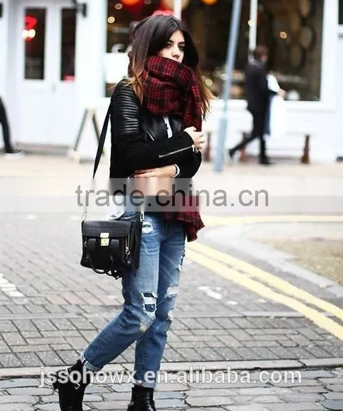 2014 Winter Hot Sale Classic Black & Red Plaid Scarf Shawl photo-3