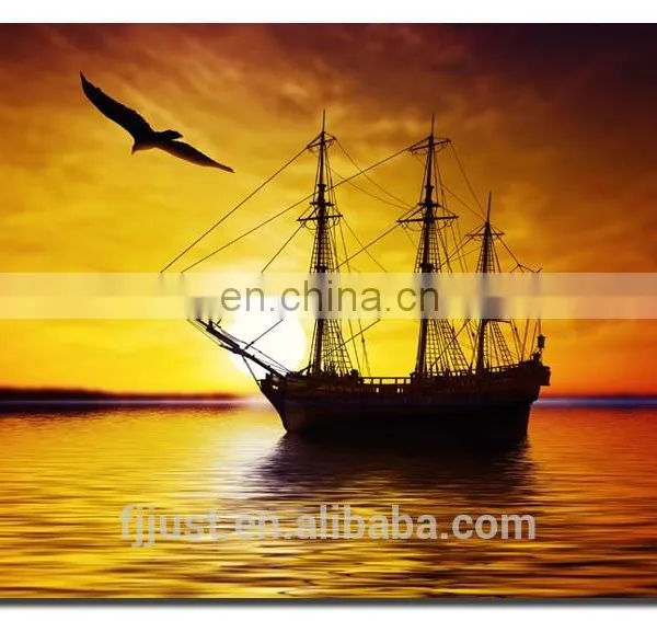 Abstract Fisher Boat and Eagle Oil Painting