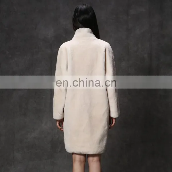 Hot Sales Merino Lamb Fur Long Coat With Zebra Pattern Pocket for Women photo-4