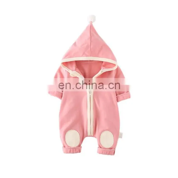 Wholesale Long Sleeve Solid Color Zipper Hoodie Autumn Winter Baby Romper photo-3