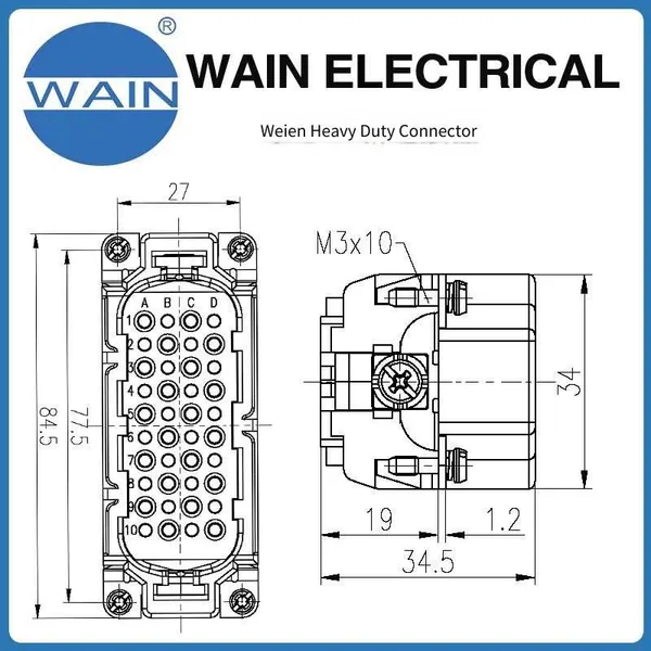 Wain Heavy-duty Connector Hd-040-mc(z) 80-pin Ultra-high Density Insert Rectangular Connector Aviation Plug photo-3