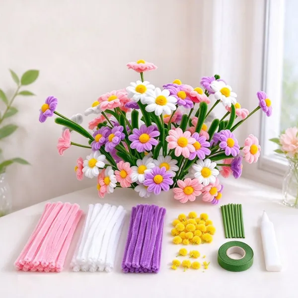 Wholesale DIY Small Daisy Crafts Chenille Pipe Cleaners Stems Set Pack