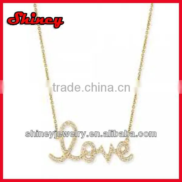 925 Steriling Silver Gold Plating cz Paved Love Pendant Necklace