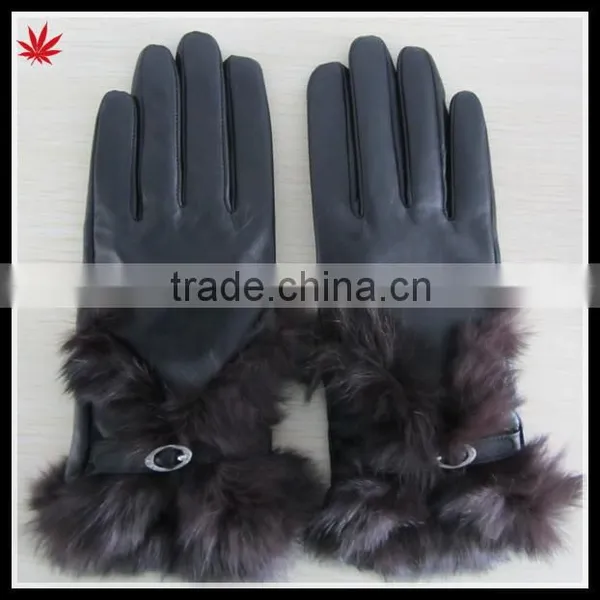 Women High Fashion Rabbit Fur Leather Glove photo-3