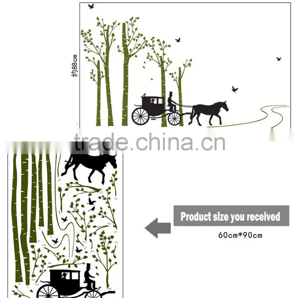 Black Trees Birds Carriage Wall Decal Home Sticker Paper Removable Living Room Bedroom Art Picture DIY Mural photo-6