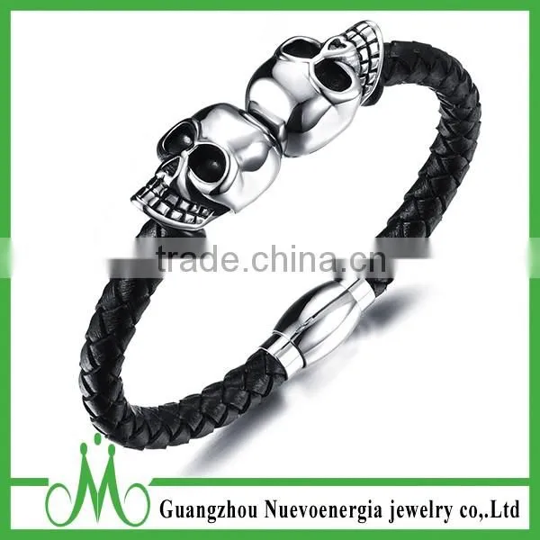 Unisex Jewelry Blue Genuine Leather Mens Bracelet Bangle Braided Durable Magnetic Clasp photo-5